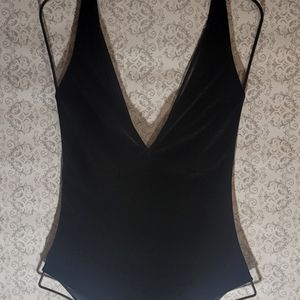 Black Velvet Deep V Bodysuit - image 1